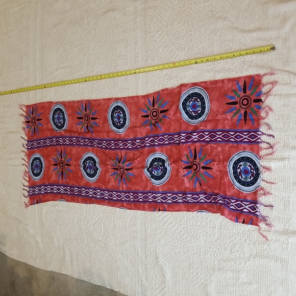 Gorgeous Orange Blue Aztec Beachy Fringed Scarf Wrap - Picture 4 of 7